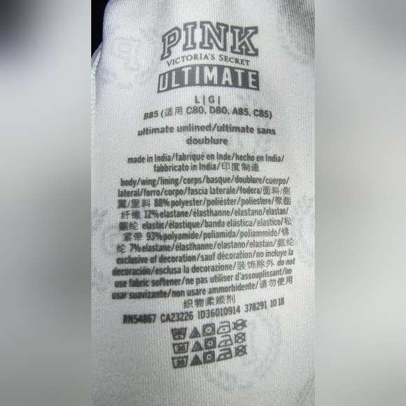 Victoria's Secret PINK Ultimate Unlined White Sports Bra With P Emblem Pattern L - Picture 2 of 6